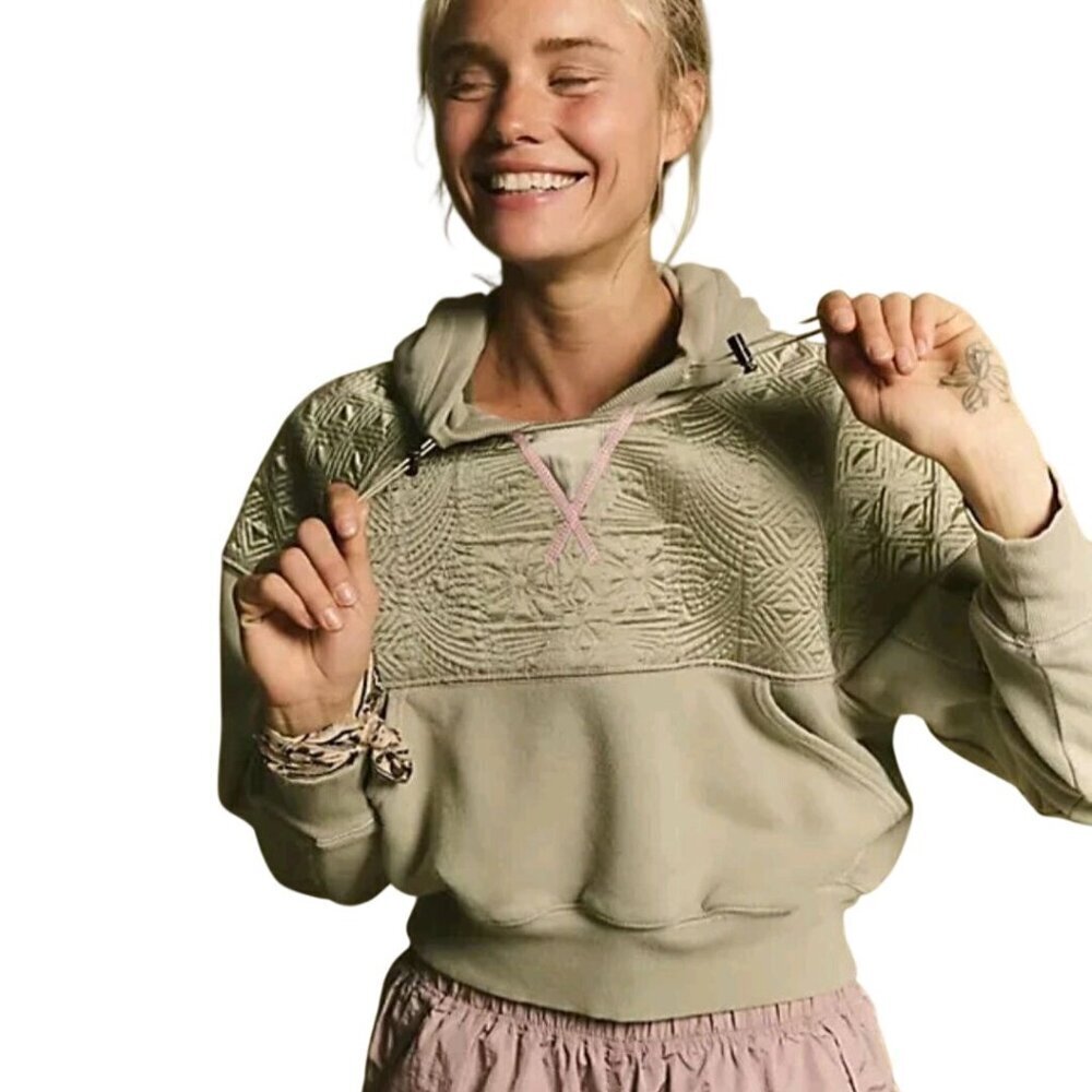 Free People Movement Diamond Mind Pullover Hoodie Green Pink Stitching Logo Size